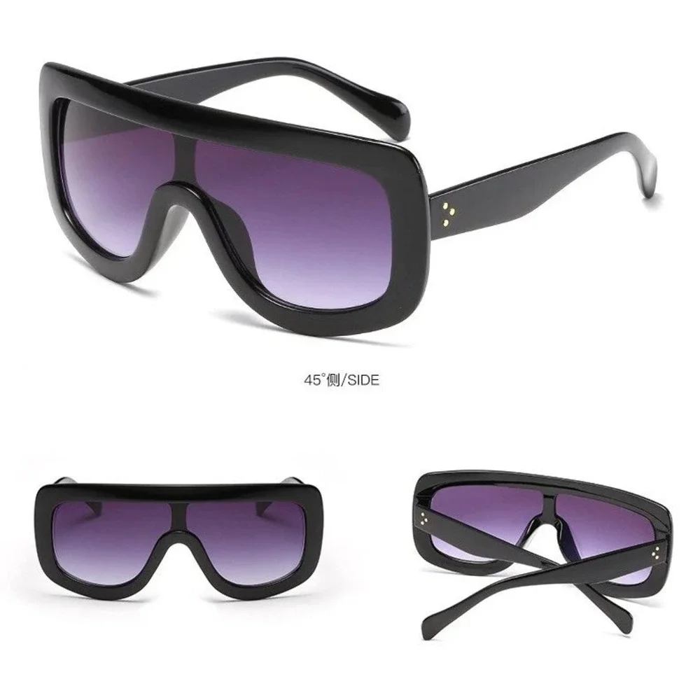 Mens Oversized Black Shield Sunglasses Flat Top Gradient Gray Lens‎ Square Frame